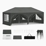 Woltu Pavillon, 3x6 m, Faltpavillon Wasserdicht, Faltbar Partyzelt mit 6 Seitenwänden, UV-Schutz 50+, höhenverstellbar Gartenpavillon,
