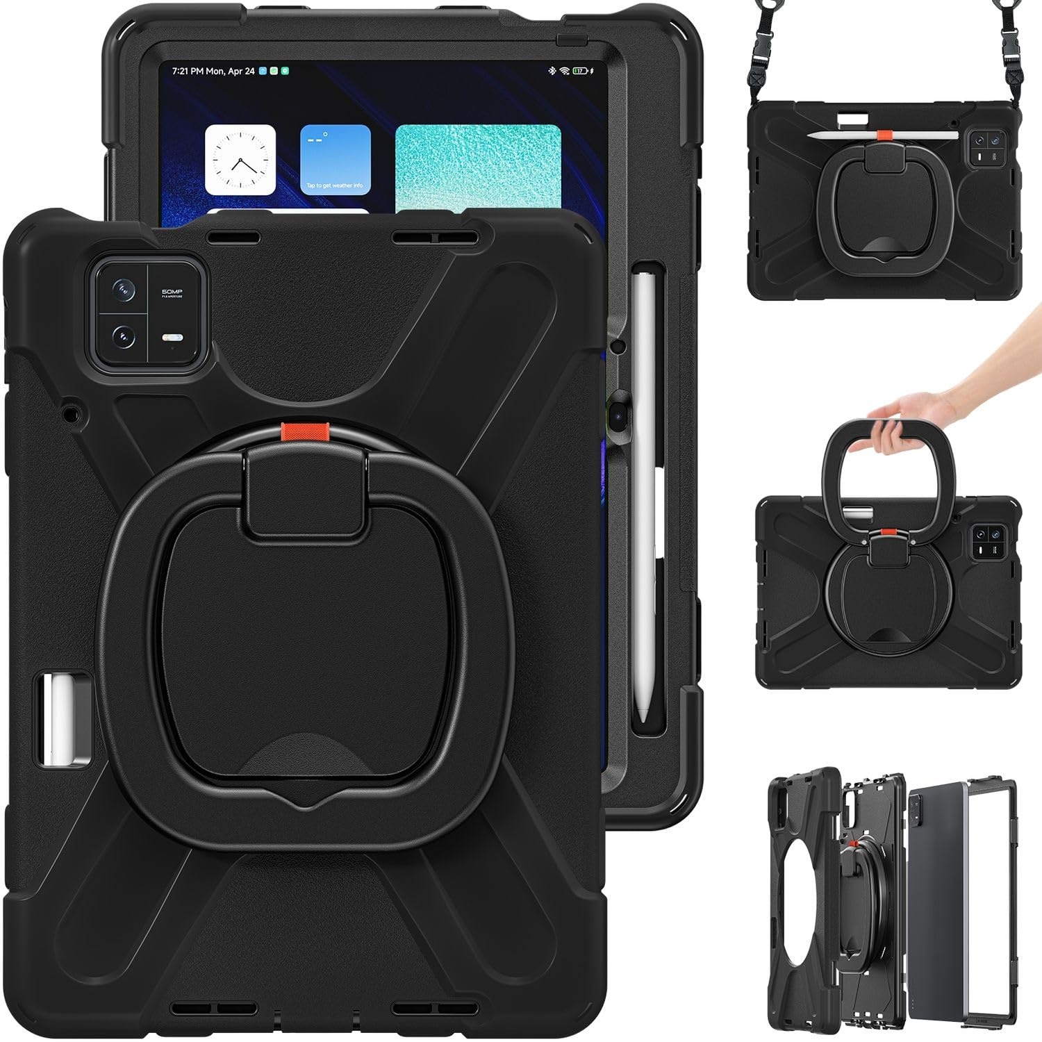 Wigento Für Xiaomi Pad 6/6 Pro Tablet Tasche Etuis Hülle Schock 360 Grad Cover Schutz mit Haltering