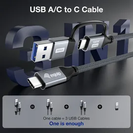 Equip 128432 2-in-1 USB 3.2 Gen 2x2 C auf C/A Kabel, 2,0m, PD100W, 4K/60Hz, 20Gbps, Schwarz