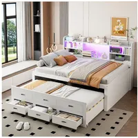 HAUSS SPOLE Schlafsofa 140x200cm mit matratze und schubladen Tagesbett ausziehbar mit Led weiß