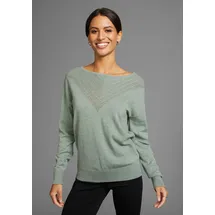 LAURA SCOTT LAURA SCOTT, Damen, Gr. 40, grün (salbei), Feinstrick, Obermaterial: 50% Viskose, 26% Polyamid, 24% Polyester, unifarben, lässig geschnitten hüftlang, Rundhals, Bündchen, Pullover Rundhalspullover, mit feinem Ajour-Muster