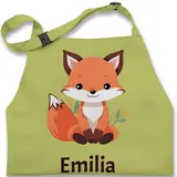 Kinderschürze Schürze Kinder Jungen Mädchen - Süßer Fuchs Geschenk mit Name personalisiert I Wildtiere I Raubtier I Fox - 2-6 Jahre - Hellgrün - verstellbares band +mit+fuchs fuchsmotiv - 2-6 Jahre