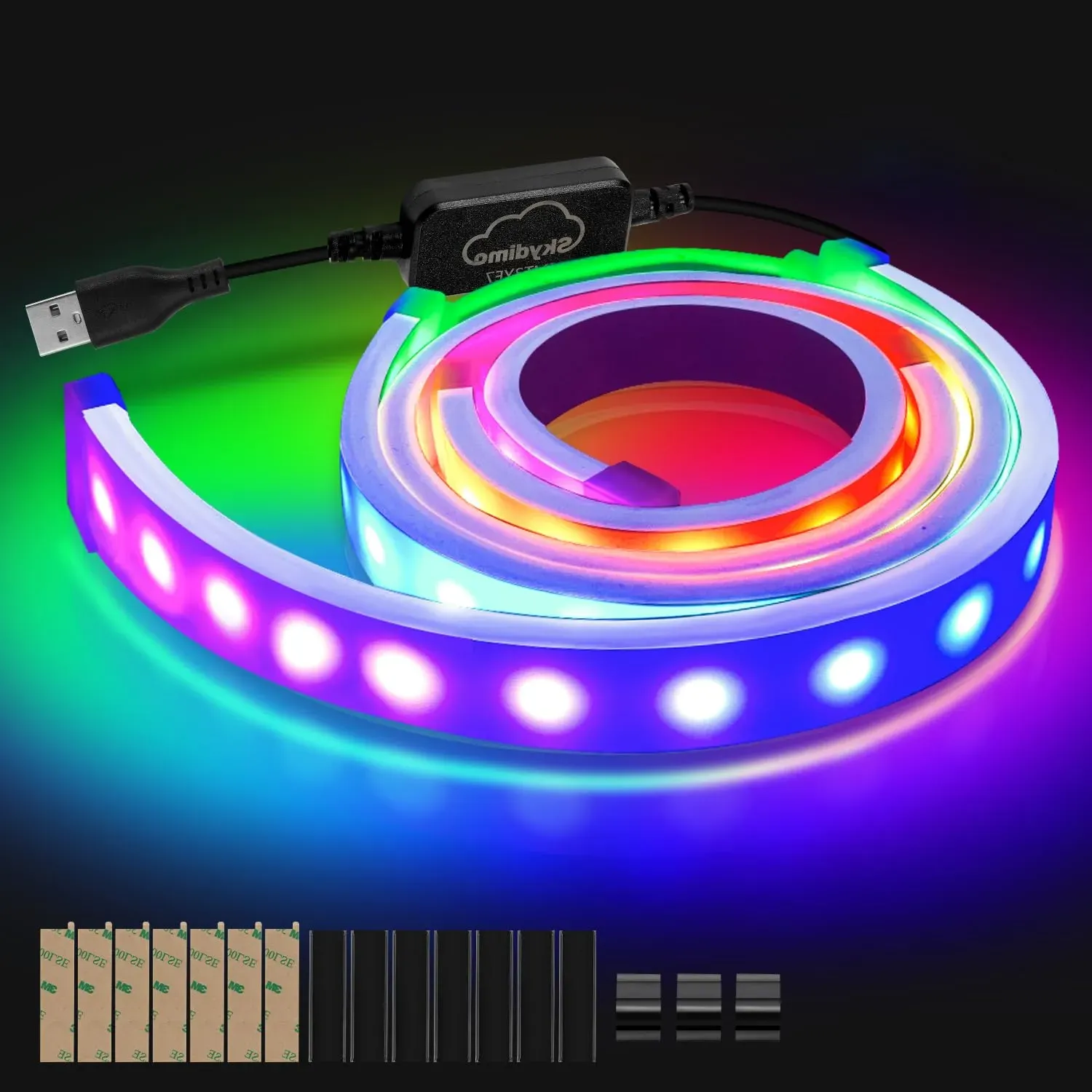 Yakimz 27 Zoll RGB Neon Streifen, 12V 5050 RGB LED Neon Light band mit App-Steuerung, Musik Sync, DIY Silikon, für Gaming Schreibtisch PC-Monitor Dekoration Beleuchtung, 2 Pack