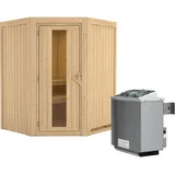 Woodfeeling Karibu Sauna-Set Lyra inkl. Ofen 9 kW mit integr. Steuerung, Energiespartür