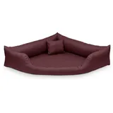Juelle Hundebett aus Kunstleder Eckig für mittlere und große Hunde, Kuscheliges Kissen, Sofa Gabi M-XXL (100x100cm, Bordeaux)