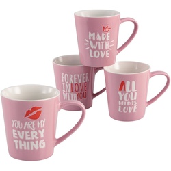CreaTable Becher Kaffeebecher Love Collection, Porzellan, mit Liebeserklärung, Tassen Set, 4-teilig rosa
