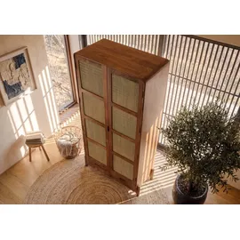 MASSIVMOEBEL24.DE Schrank Mango/seegras 100x40x200 hellbraun lackiert MIZUMI 110