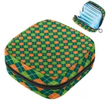 JAVENPROEQT 1 x Damenbinden Aufbewahrungstasche, großer Damenbinden-Organizer, wiederverwendbar, erste Perioden-Tasche für Mädchen, Frauen, Damen, 17 x 17 x 12 cm / Art Plaid Grün / Orange