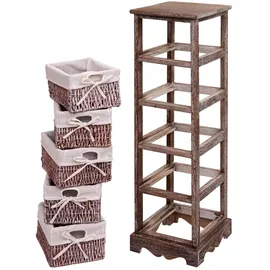 Mendler Regal Kommode mit 5 Korbschubladen 90x25x28cm, Shabby-Look, Vintage ~ braun