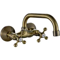 AQG Athos Wandarmatur für Spüle, 360° schwenkbarer Auslauf, Vintage-Doppelgriff, Wandmontage, klassischer Retro-Stil (Bronze)