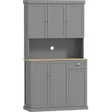 HOMCOM Küchenmöbel aus Holz mit Schränken und Schublade, Sideboard im Landhausstil mit verstellbaren Regalböden, 101x39x180 cm, Weiß   Aosom