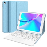Earto iPad 9 Generation Hülle mit Tastatur, iPad 10.2 Tastatur 8. Generation mit Touchpad, 2 BT Kanäles, Abnehmbare Kabellose QWERTZ-Tastatur für iPad 9/8/7. Gen, iPad Air 3, iPad Pro 10,5, Blau