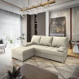 masseno Ecksofa RITA M mit Schlaffunktion L-Form, Sofa mit Bettkasten, Wohnzimmersofa, Couch, Soffa, Bettsofa, Couchgarnitur- Creme, Monolith 04