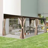 Domi 3,61 × 6,23 m Anbaupavillon, wandmontierter Pavillon mit festem Dach, verzinktes Stahldach mit Regenrinnen, inkl. Vorhänge und Moskitonetze, Metall-Überdachung für Terrasse & Garten