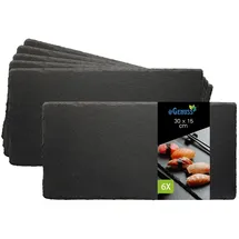 eGenuss 6er-Set – Servierplatten aus Naturschiefer, schwarze Dessertteller – Sushi-Teller Gastronomie Catering – rechteckig 30x15 cm