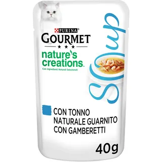 Gourmet Crystal Soup Zarte Katzenbrühe mit natürlichem Thunfisch, garniert mit Garnelen, 40 g, 32 Stück