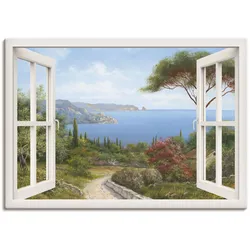 Wandbild ARTLAND "Fensterblick - Haus am Meer I", weiß (farbe bild(er): weiß), B:130cm H:90cm, Canvas, Leinwand, Bilder, als Leinwandbild, Poster, Wandaufkleber in verschied. Größen