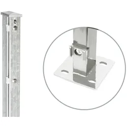 MR-Shop Pfosten feuerverzinkt mit Bodenplatte, Flacheisenleiste, 2.030 mm