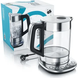 Arendo Wasserkocher 1,5 l, 2200 W, Edelstahl & Glas mit Basisstation, Temperatureinstellung 70° C - 100° C