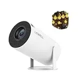 LQWELL HY300 PRO Mini Beamer + Solar Lichterkette Kombination, 4K 1080P Unterstützung, Android 11, kabellose Projektion, unterstützt Airplay Miracast, mit WiFi Bluetooth, tragbarer Projektor