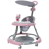 Lauflernhilfe, Gehfrei Lauflernwagen, mit Schiebestange & Musik Spielstation, flüsterleise PVC Räder, Anti-Rutsch Funktion, Gehfrei Baby ab 6 Monaten, 15kg Belastbar, Rosa