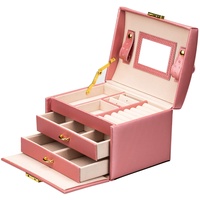 AdelDream Schmuckkasten Schmuckkoffer abschließbar 3 Ebenen mit 2 Schubladen mit Spiegel für Ringe Ohrringe Halsketten und Armbänder pink