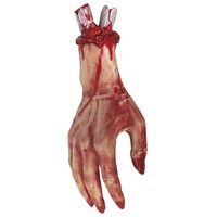 Smiffys Kostüm Amputierte Hand, Blutiges Körperteil als Trophäe für Halloweengestalten
