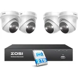 ZOSI 5MP Überwachungskamera Set, Videoüberwachung mit 4X 5MP PoE IP Kamera und 8CH 2TB HDD NVR, Personen- und Fahrzeugerkennung, Spotlight Alarm