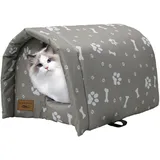 Vinnypet Katzenhaus Für Draußen Winterfest Wasserdicht Und Warm Faltbare Katzenhöhle mit Plüschkissen Weich Hundehöhle Tierheim Für Streuner Haustiere 42x31x28cm