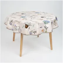 Laro Wachstuch-Tischdecke rund 140 cm Lavendel Blau Weiß