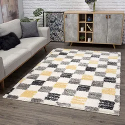 Hochflor-Teppich CARPET CITY "Pulpy 554", grau, B:240cm H:30mm L:340cm, Polypropylen (PP), Teppiche, Läufer, weich, Karo-Optik, Wohnzimmer, Schlafzimmer, Kinderzimmer