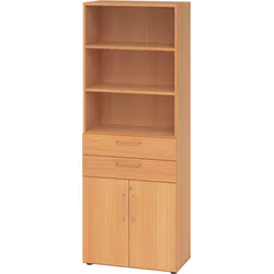 bümö Aktenregal & Schrank abschließbar, Büroschrank Regal & Schubladen Kombination Holz 80cm breit in Buche - Schrank für's Büro & Arbeitszimmer,