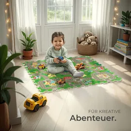 Tectake tectake® Puzzlematte Mycity 9-teilig, mit Stadt- und Straßenmotiv 90,5 x 90,5 cm Bunt