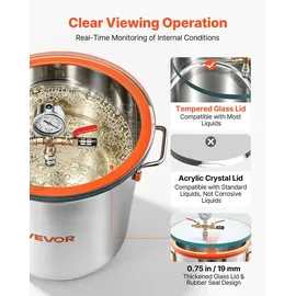 Vevor Vakuumkammer 34,1 L aus Edelstahl, Vakuum-Entgasungskammer mit Gehärtetem Glasdeckel, Schlauch und Luftfilter, für Harzguss, Holzstabilisierung sowie Silikon, Epoxidharz und Ätherische Öle
