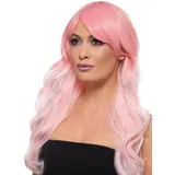 Smiffys Kostüm-Perücke Ombre Perücke rosa-pink - Faschings Kostüm Perücke, Wellige Perücke mit Farbverlauf rosa