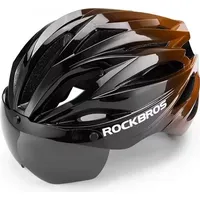 ROCKBROS Fahrradhelm mit Visier, abnehmbarer UV-Schutzbrille, Unisex – Schwarz/Braun