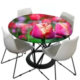 Morbuy Rund Tischdecke Elastisch, 3D Tulpe Rund Tischdecken Wasserdicht Lotuseffekt Abwaschbar Abwischbar Tischtuch für Dekoration Küchentisch Garten Outdoor (Durchmesser 100cm,Rote Tulpe)