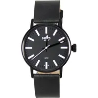 NEO watch Armbanduhr Damen Edelstahl Lederband Schwarz N6-005 -