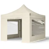 Faltzelt Professional 3x3 m - mit 4 Seitenteilen (Panoramafenster) Faltpavillon ALU Pavillon Partyzelt creme