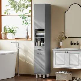 kleankin Badezimmerschrank schmal 30 x 180 x 30 cm Grau