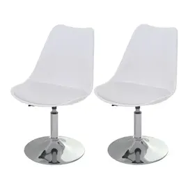 Mendler 2er-Set Drehstuhl Malmö T501, Stuhl Küchenstuhl, höhenverstellbar, Kunstleder ~ weiß, Chromfuß