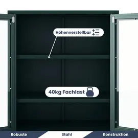 Jan Nowak Vitrinenschrank Wohnzimmer klein GINA 101,5 x 80 x 40 cm, DunkelGrünfarbig