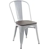 Stuhl Hhg 893 Inkl. Holz-sitzfläche, Bistrostuhl Stapelstuhl, Metall Industriedesign Stapelbar Grau