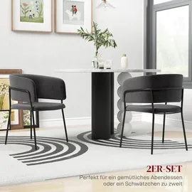 Homcom Esszimmerstühle 2er Set Küchenstuhl mit Rückenlehne, Stahlbeine, Polsterstuhl mit Samtoptik für Wohnzimmer, Küche, Grau 57 x 53 x 73 cm