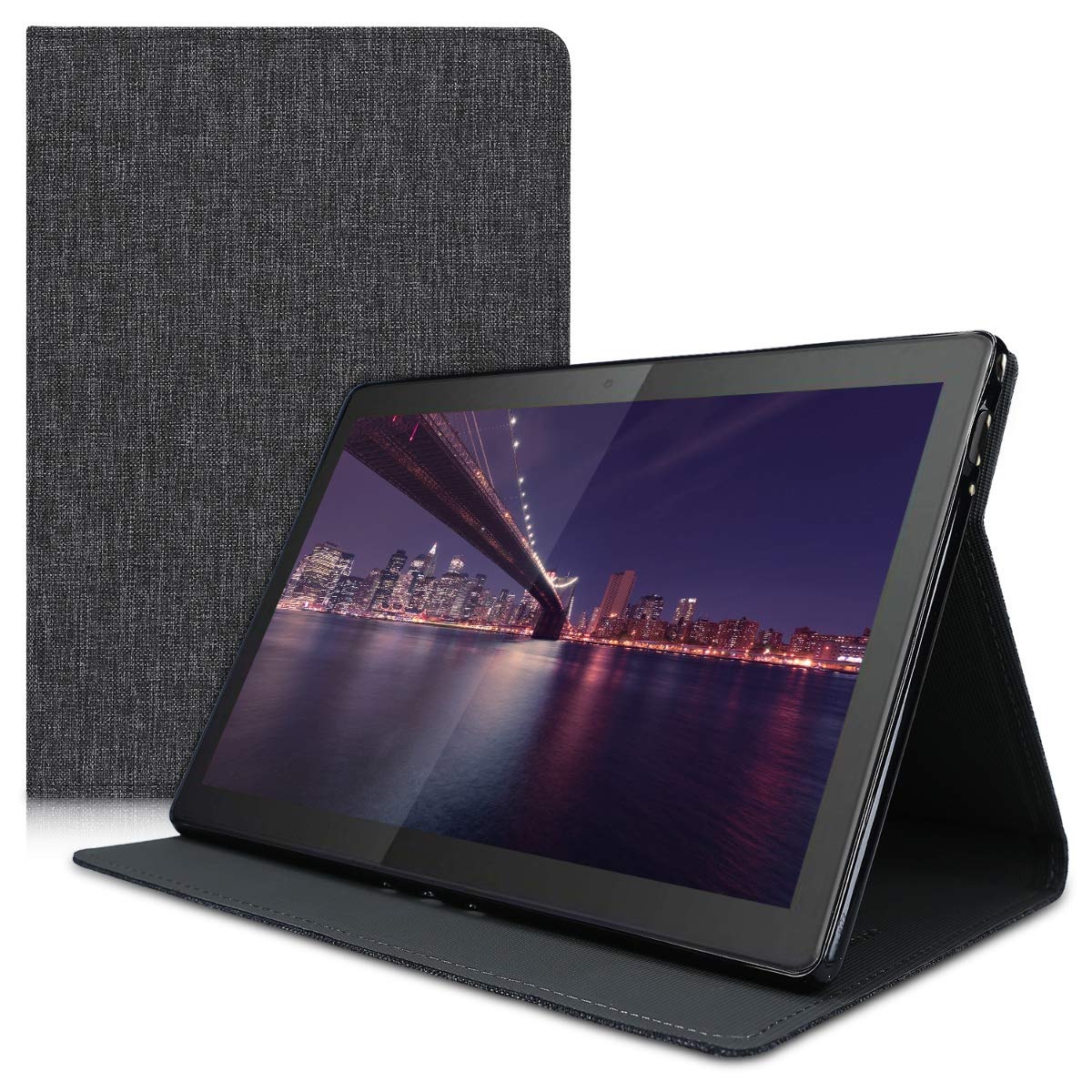 kwmobile Schutzhülle kompatibel mit Lenovo Tab M10 - Hülle Slim - Tablet Cover Case mit Ständer Stoff Dunkelgrau