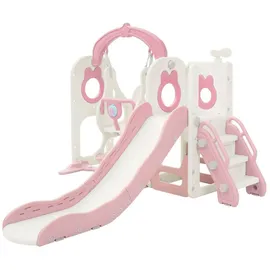 joyz Schaukeln 5-in-1 Kinderrutsche mit Schaukel und Basketballkorb Rosa
