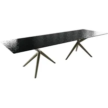 DeLife Esstisch Edge 300x100 Reliefglas Rauchschwarz 3D-Design Estelar rund Metall Effektfinish Titan