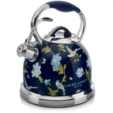 Laura Ashley Elveden Marine Blau 3 Litern Wasserkessel Induktion von VQ – Wasserkessel Camping mit Pfeifton für Gasherd, Induktions kochfeld oder andere Kochfelder mit Druckknopf Mechanismus