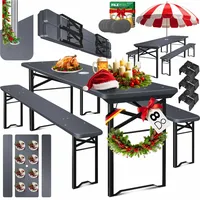 KESSER® Bierzeltgarnitur 3 teilig Gartenmöbel-Set | Klappbar 170 x 46 x 75cm | 2X Bierbänke 1x Biertisch | Festzeltgarnitur Biertisch Stehtisch Sitzgarnitur Holz 12x Bodenschoner & 6x Filz-Untersetzer