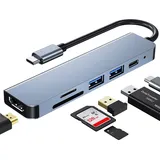 Unnderwiss USB c hub, Multi Port USB C Adapter für MacBook Pro, 6 in 1 USB C zu HDMI Hub, kompatibel mit USB C Laptops und Anderen Typ-C Geräten (4K HDMI USB3.0 USB2.0 SD/TF-Kartenleser 87W PD)